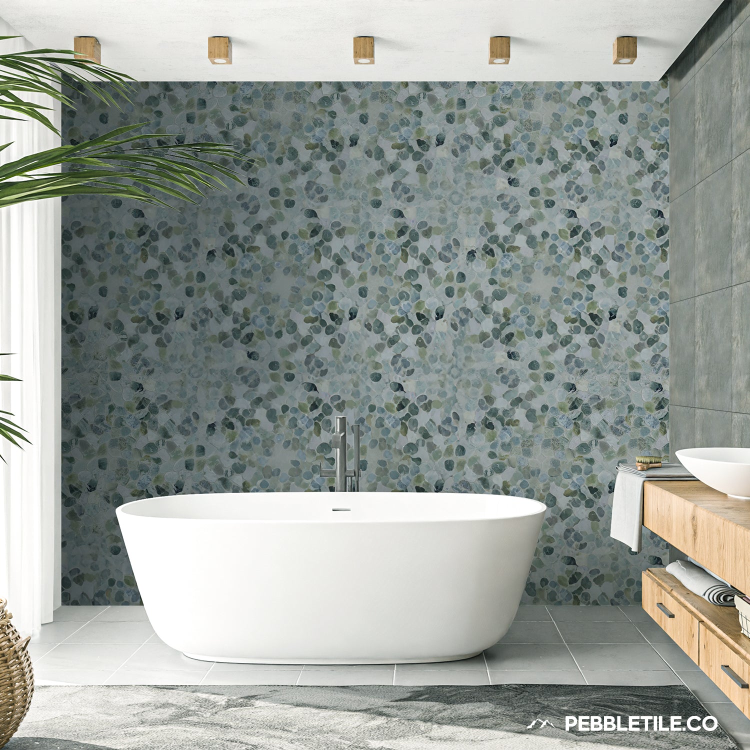 Ocean Green Sliced Pebble Mosaic Wall & Floor Tile | 5 Tiles per case