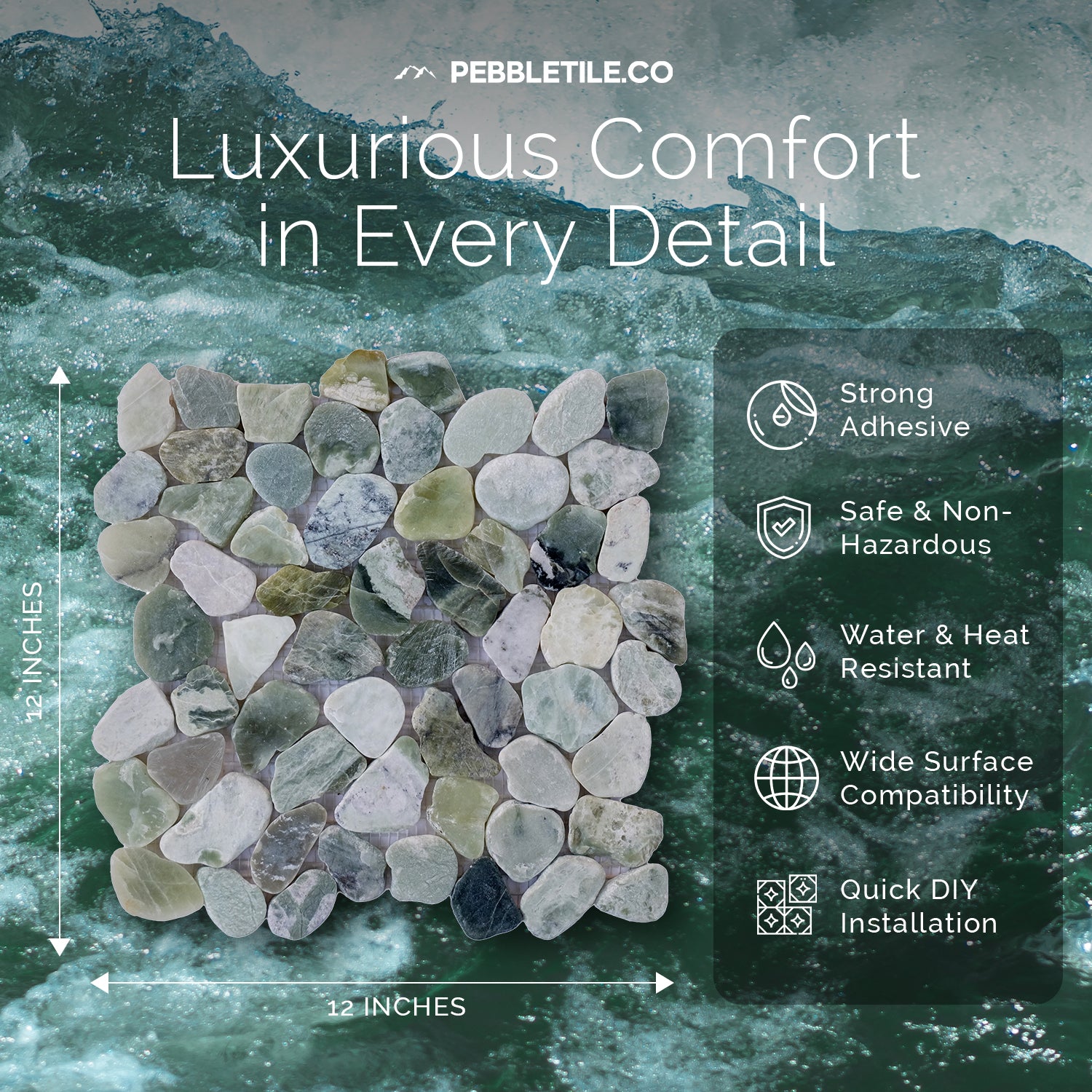Ocean Green Sliced Pebble Mosaic Wall & Floor Tile | 5 Tiles per case