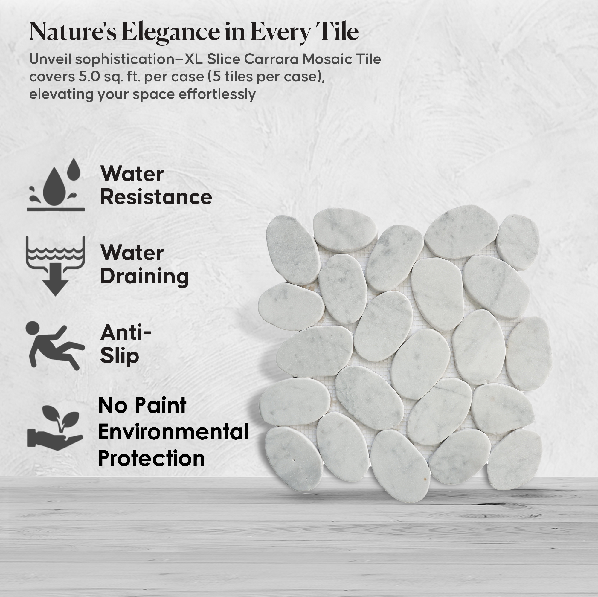 XL SLICE Carrara Mosaic Wall & Floor Tile | 5 Tiles per case