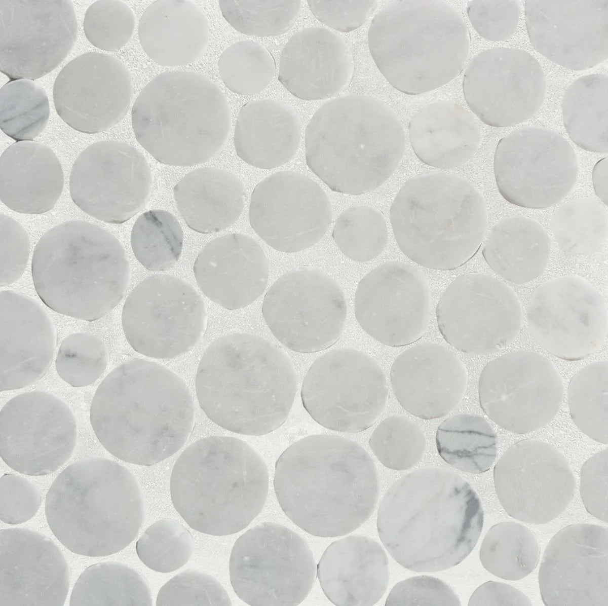 penny carrara tile sample with grout
