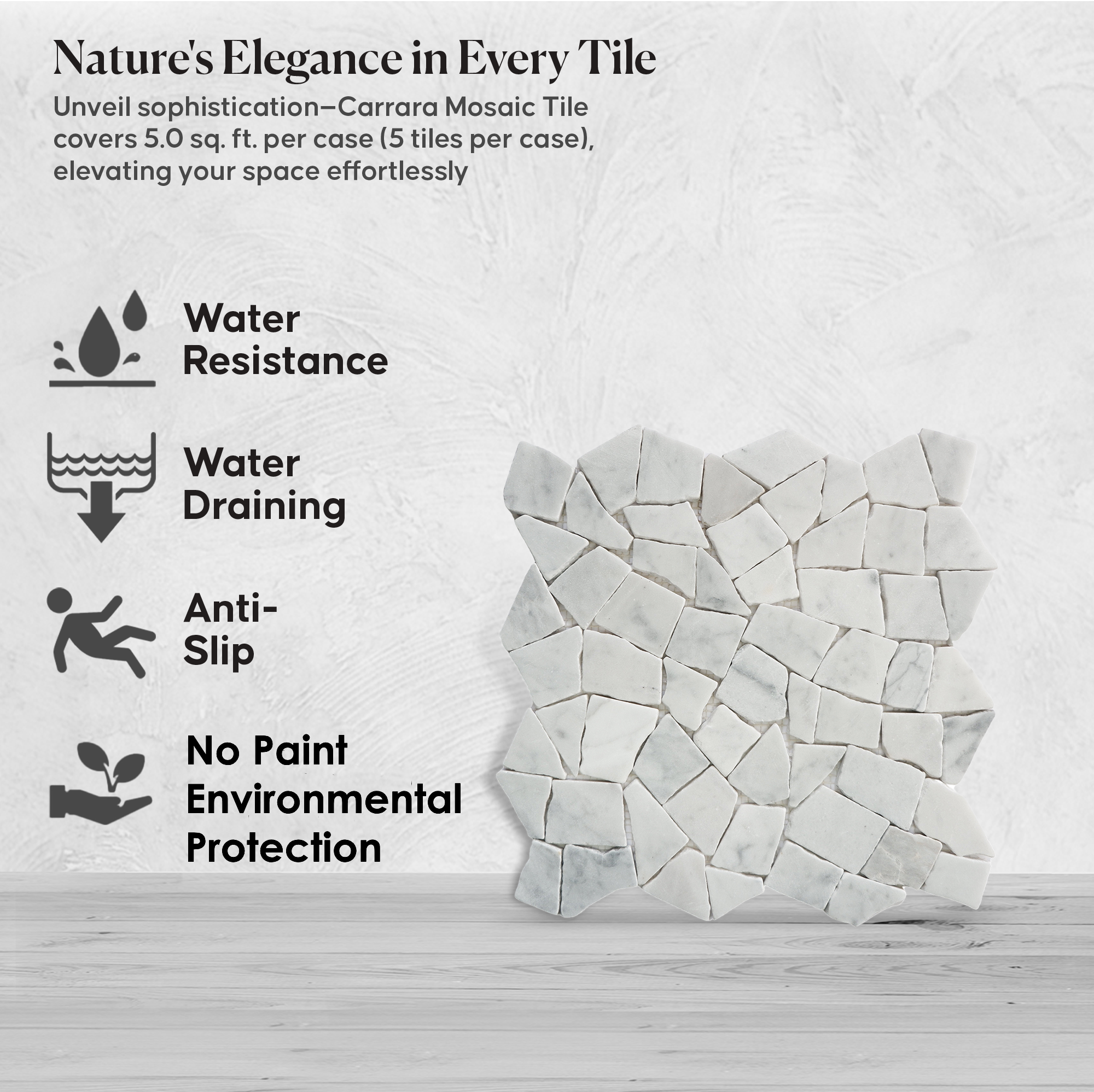 Random Mosaic Carara Wall and Floor Tile | 5 Tiles per case