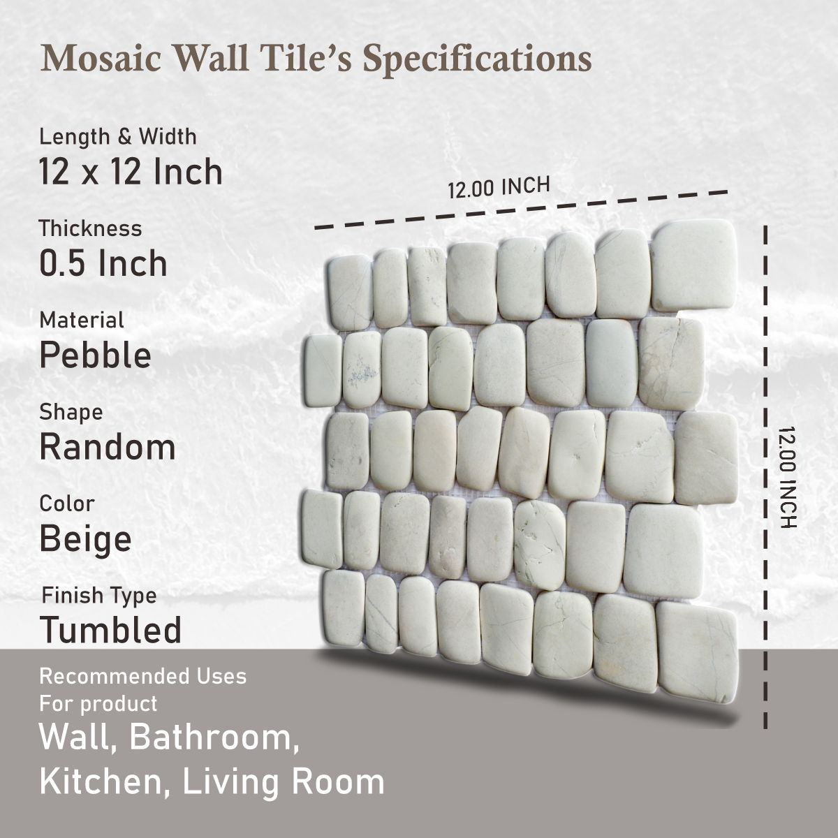 Canine White Pebble Mosaic Tile for Wall | 5 Tiles per case