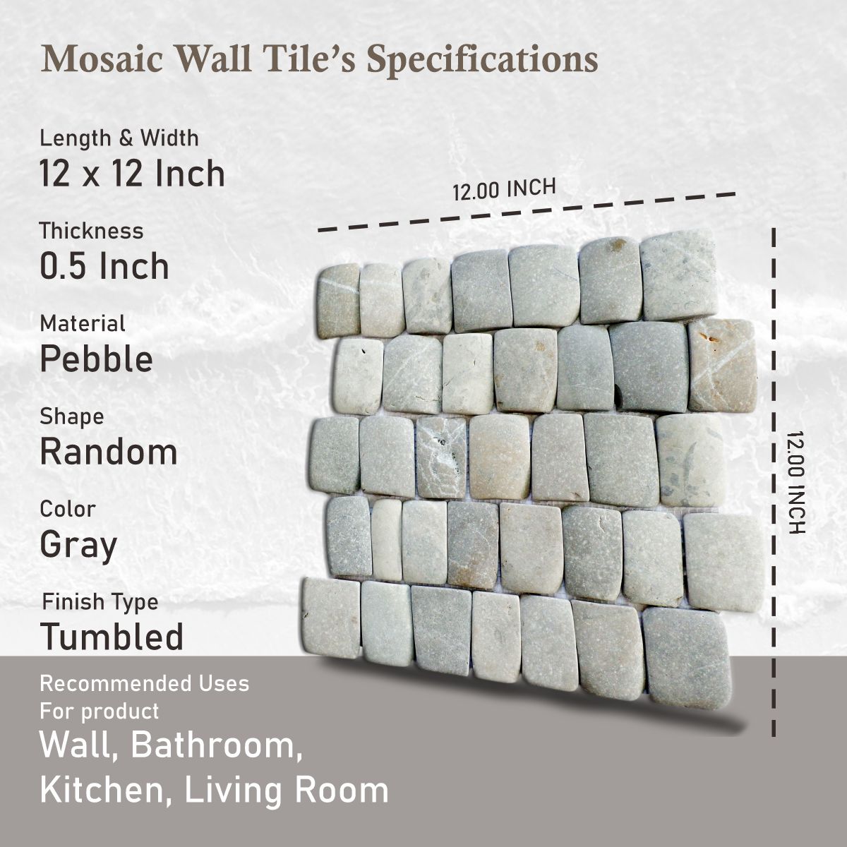 Canine Grey Pebble Mosaic Tile for Wall | 5 Tiles per case