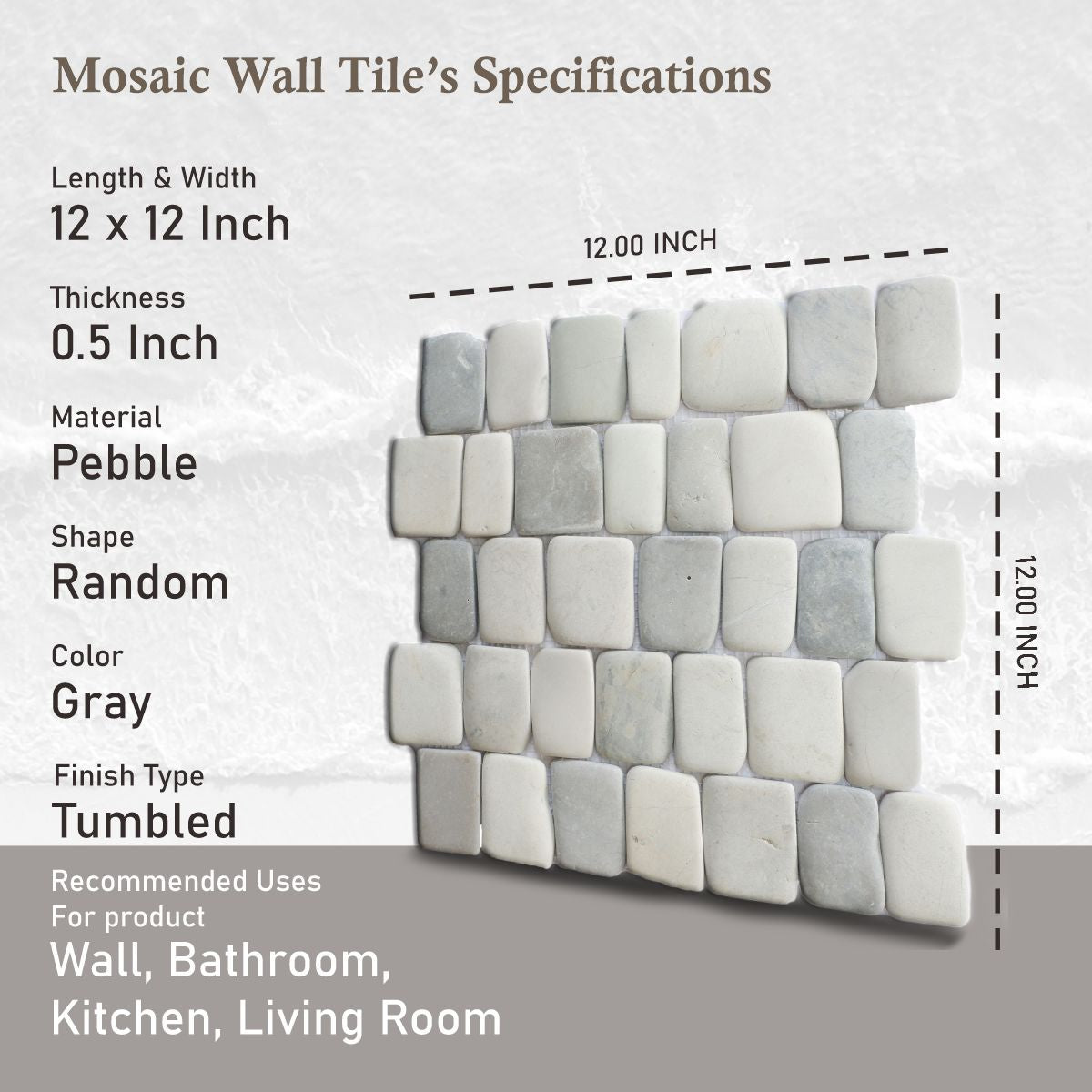 Canine Cloud Pebble Mosaic Tile for Wall | 5 Tiles per case