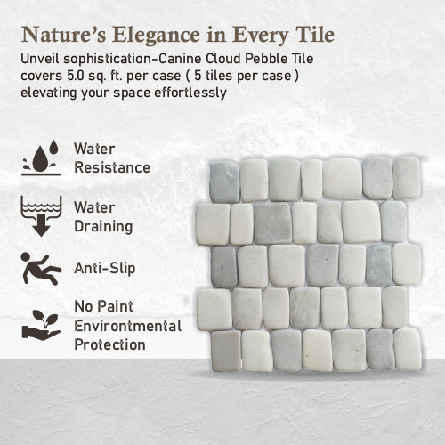 Canine Cloud Pebble Mosaic Tile for Wall | 5 Tiles per case