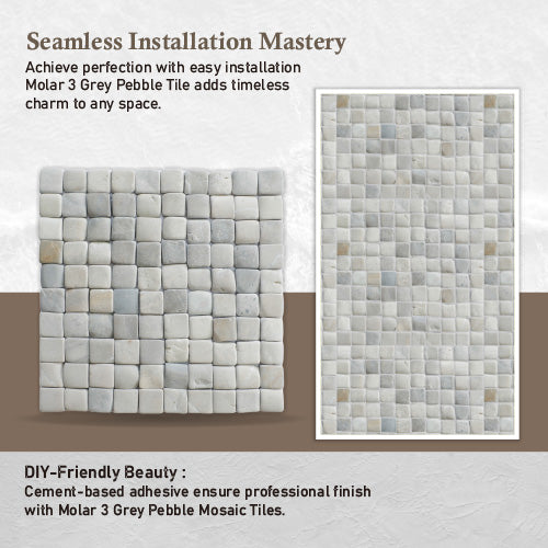 Molar 3 Grey Pebble Mosaic Tile for Wall | 5 Tiles per case