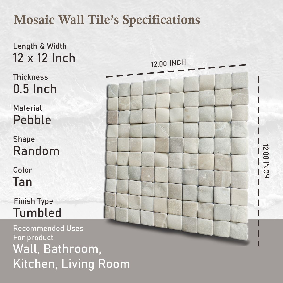 Molar 3 Tan Pebble Mosaic Tile for Wall | 5 Tiles per case