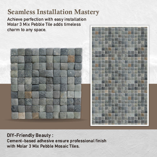 Molar 3 Mixed Pebble Mosaic Tile for Wall | 5 Tiles per case