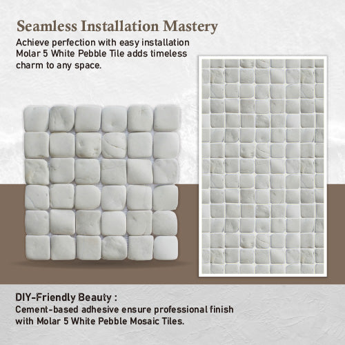 Molar 5 White Pebble Mosaic Tile for Wall | 5 Tiles per case