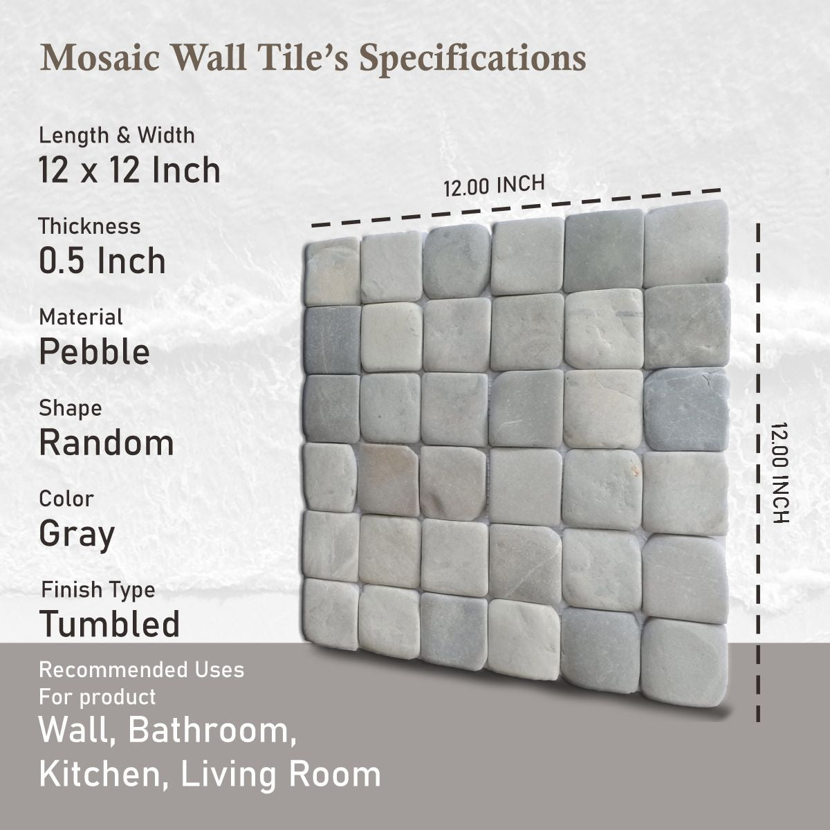 Molar 5 Grey Pebble Mosaic Tile for Wall | 5 Tiles per case