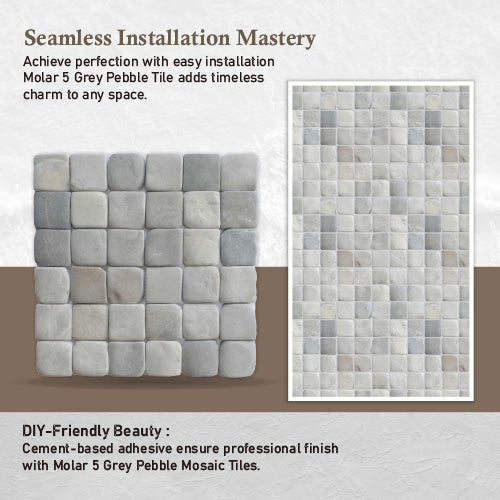 Molar 5 Grey Pebble Mosaic Tile for Wall | 5 Tiles per case