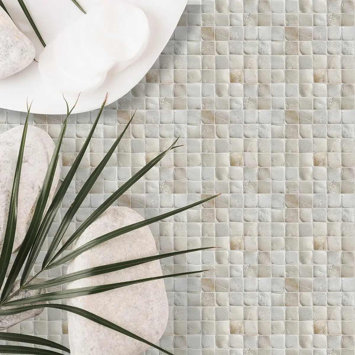 Molar 5 Tan Pebble Mosaic Tile for Wall | 5 Tiles per case