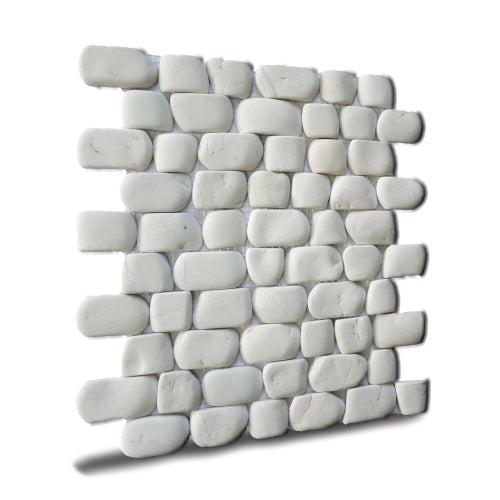 Strip White Stone Pebble Mosaic Tile for Wall | 5 Tiles per case
