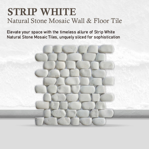 Strip White Stone Pebble Mosaic Tile for Wall | 5 Tiles per case