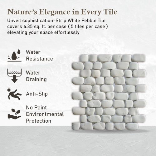 Strip White Stone Pebble Mosaic Tile for Wall | 5 Tiles per case