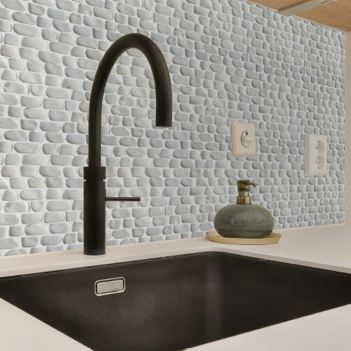 Strip White Stone Pebble Mosaic Tile for Wall | 5 Tiles per case