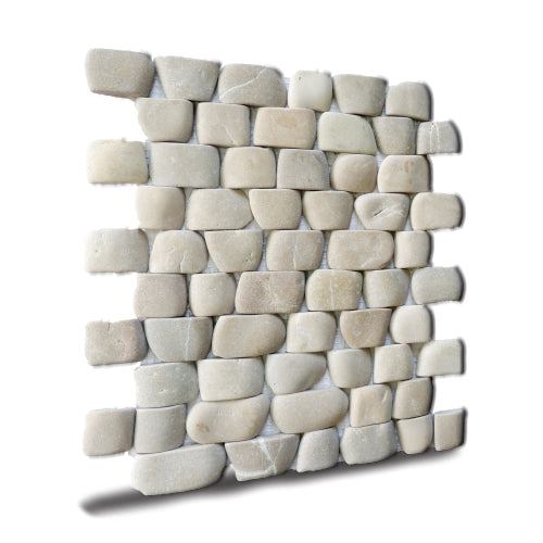 Strip Tan Stone Pebble Mosaic Tile for Wall | 5 Tiles per case