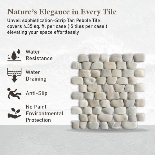 Strip Tan Stone Pebble Mosaic Tile for Wall | 5 Tiles per case
