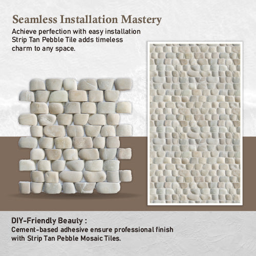 Strip Tan Stone Pebble Mosaic Tile for Wall | 5 Tiles per case