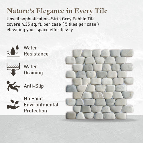 Strip Grey Stone Pebble Mosaic Tile for Wall | 5 Tiles per case