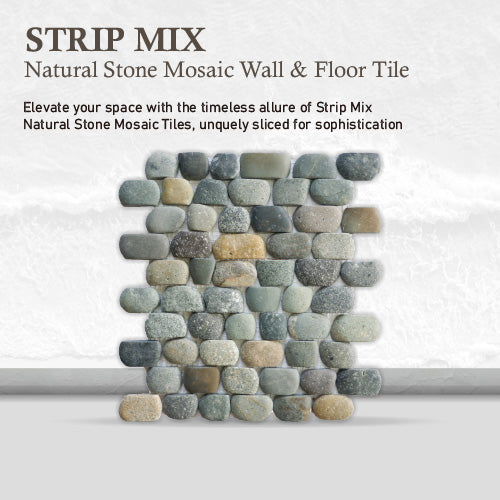 Strip Mix Stone Pebble Mosaic Tile for Wall | 5 Tiles per case