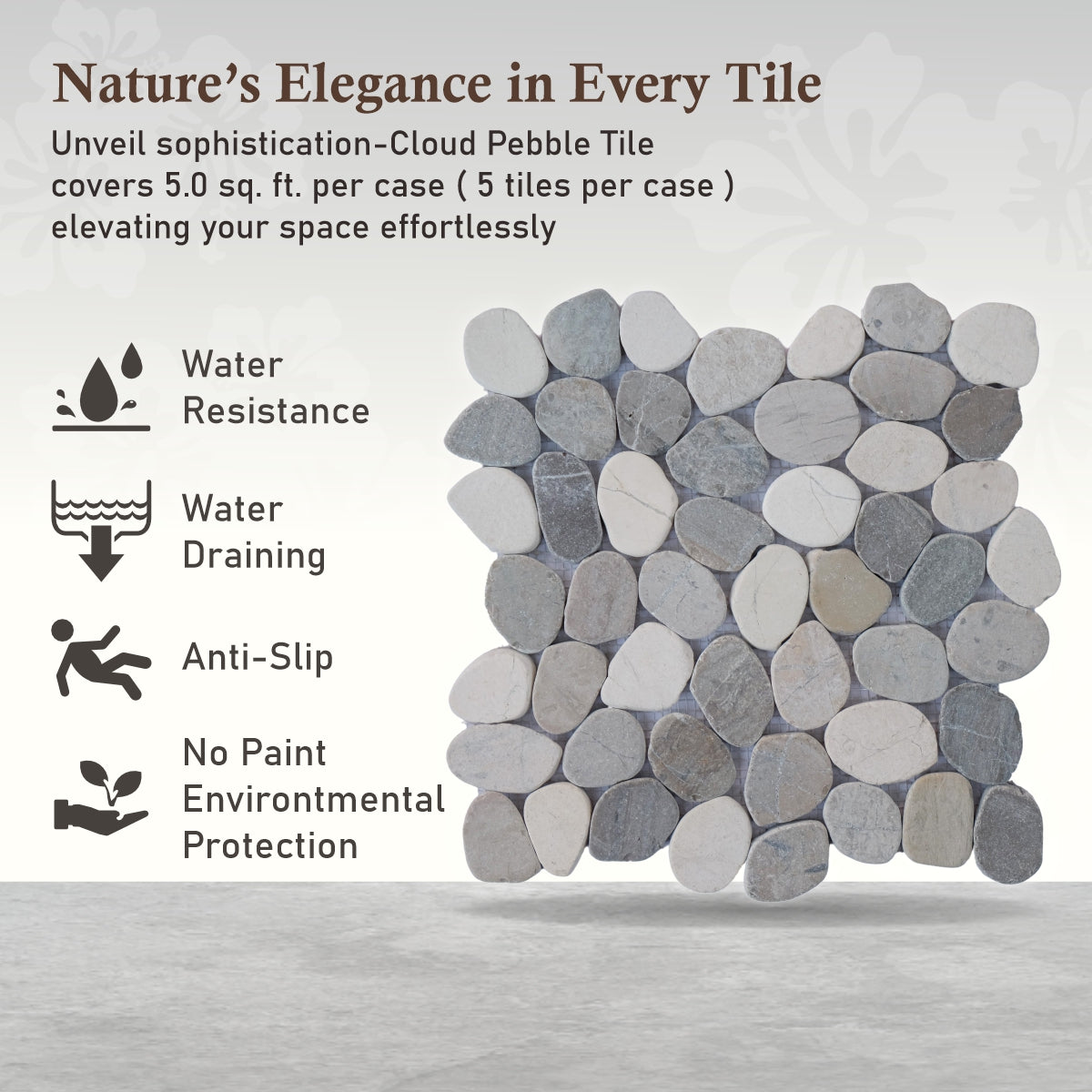 Cloud Sliced Pebble Mosaic Wall & Floor Tile | 5 Tiles per case