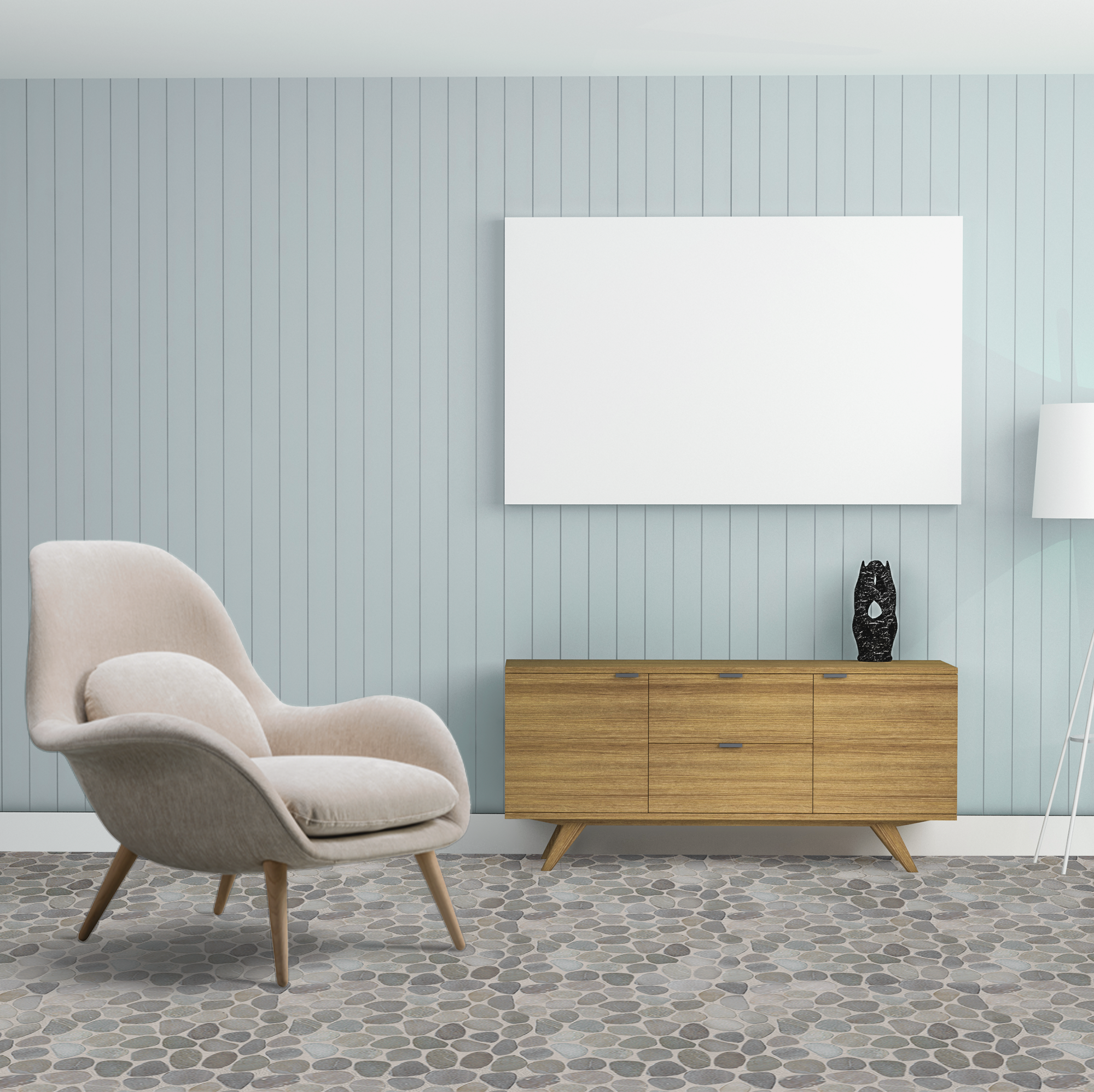 Tan Sliced Pebble Mosaic Wall & Floor Tile | 5 Tiles per case