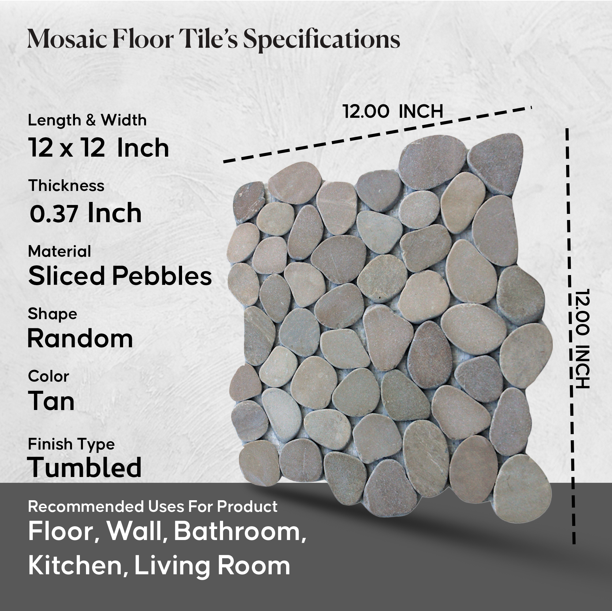 Tan Sliced Pebble Mosaic Wall & Floor Tile | 5 Tiles per case