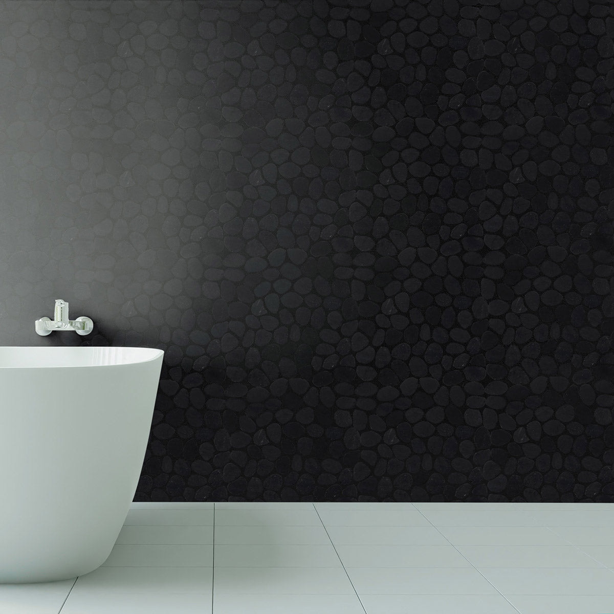 Charcoal Sliced Pebble Mosaic Wall & Floor Tile | 5 Tiles per case