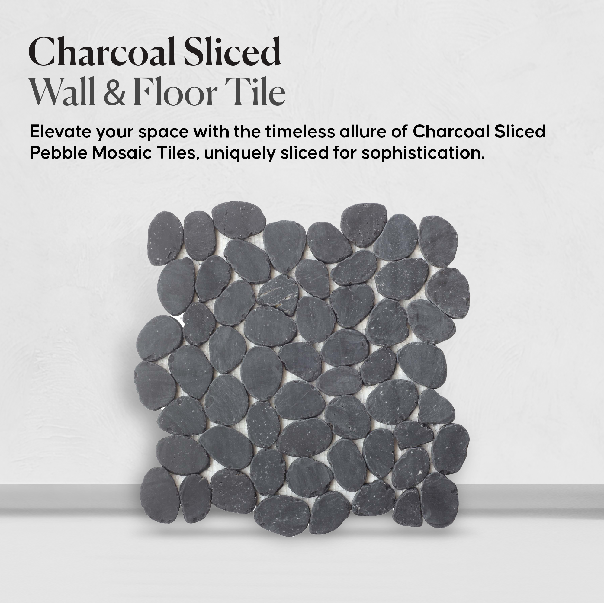 Charcoal Sliced Pebble Mosaic Wall & Floor Tile | 5 Tiles per case