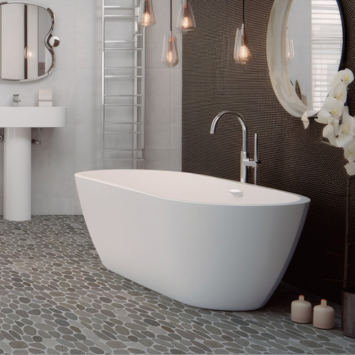 Timor White Sliced Pebble Mosaic Wall & Floor Tile | 5 Tiles per case