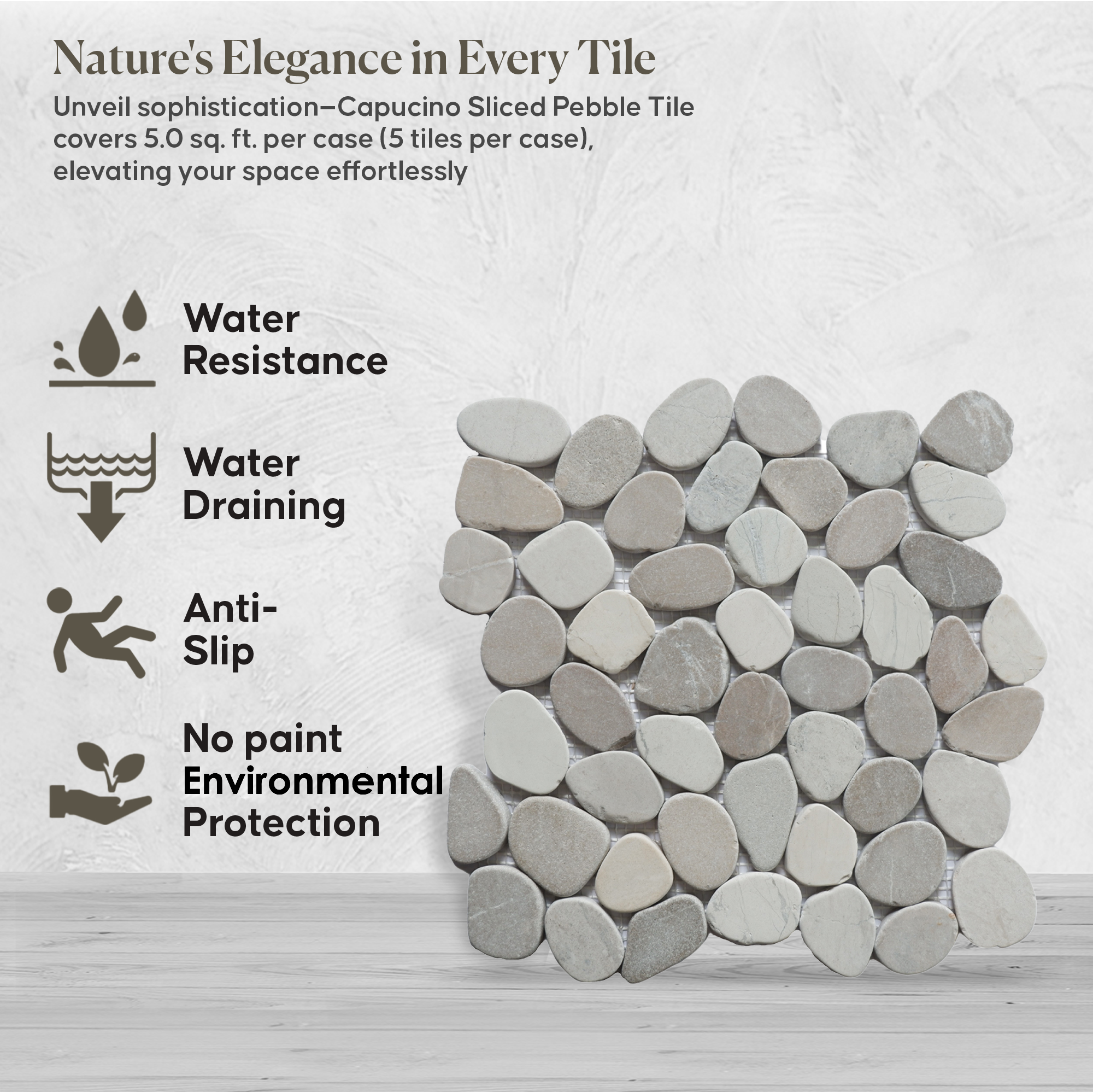 Capucino Sliced Pebble Mosaic Wall & Floor Tile | 5 Tiles per case
