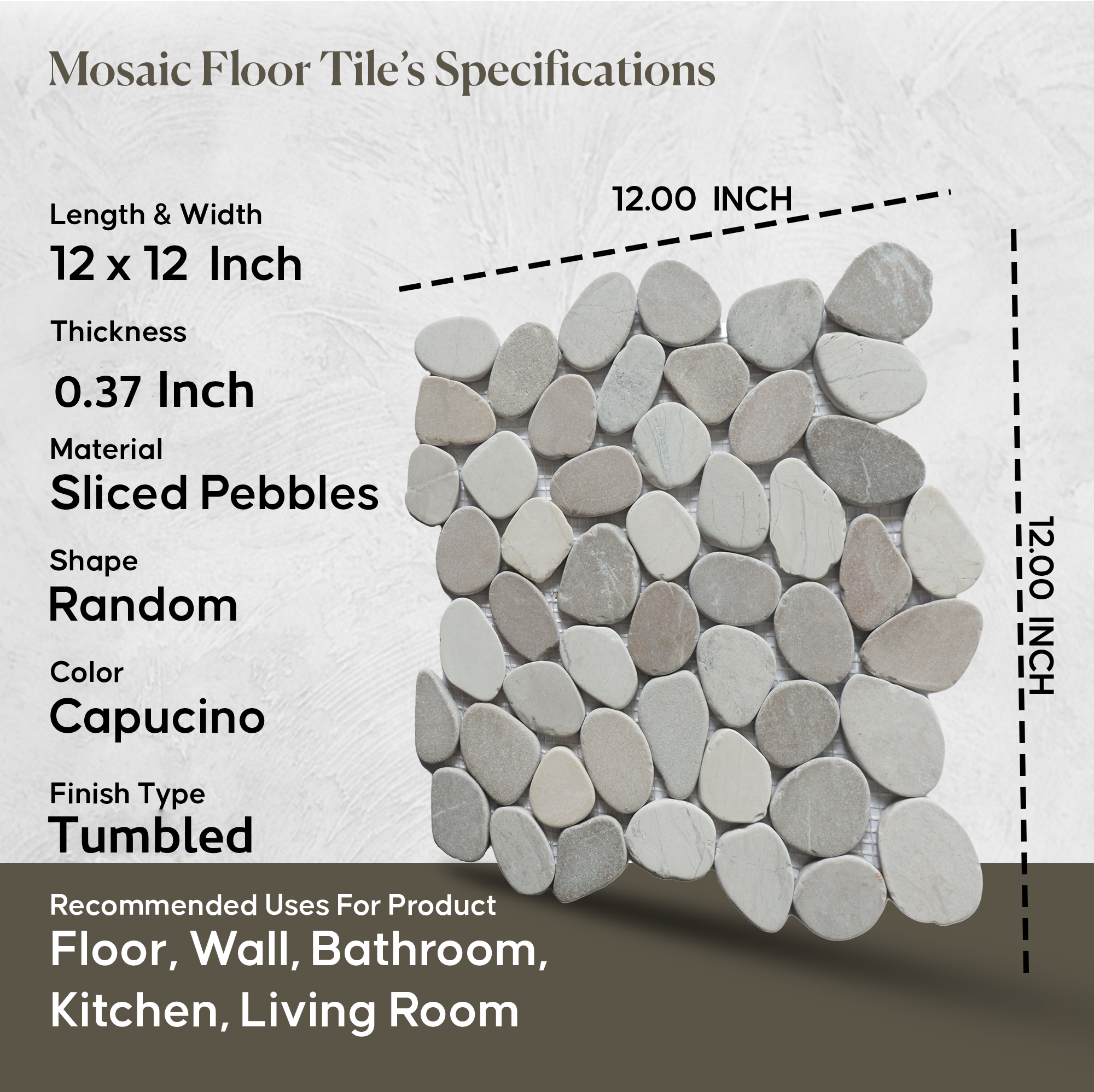 Capucino Sliced Pebble Mosaic Wall & Floor Tile | 5 Tiles per case