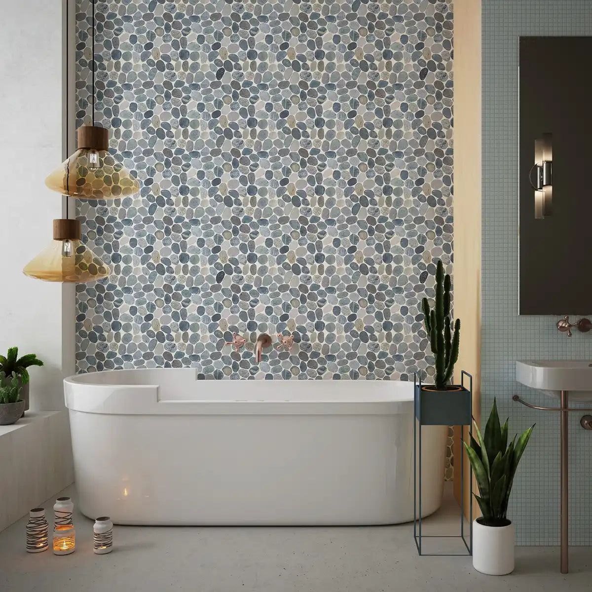 Toba Sliced Pebble Mosaic Wall & Floor Tile | 5 Tiles per case