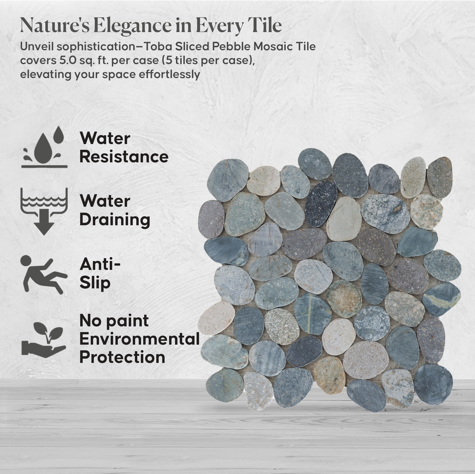 Toba Sliced Pebble Mosaic Wall & Floor Tile | 5 Tiles per case