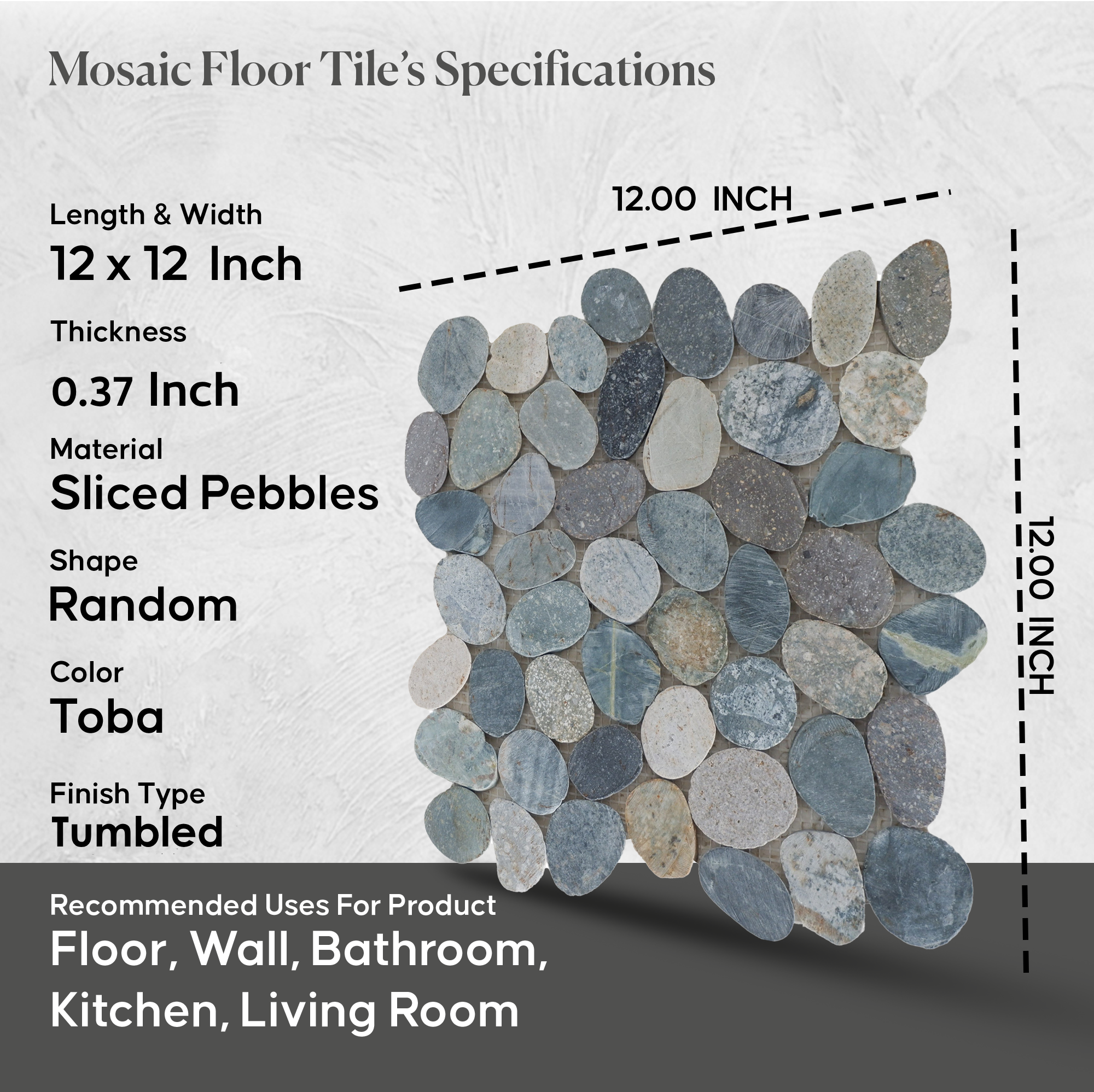 Toba Sliced Pebble Mosaic Wall & Floor Tile | 5 Tiles per case