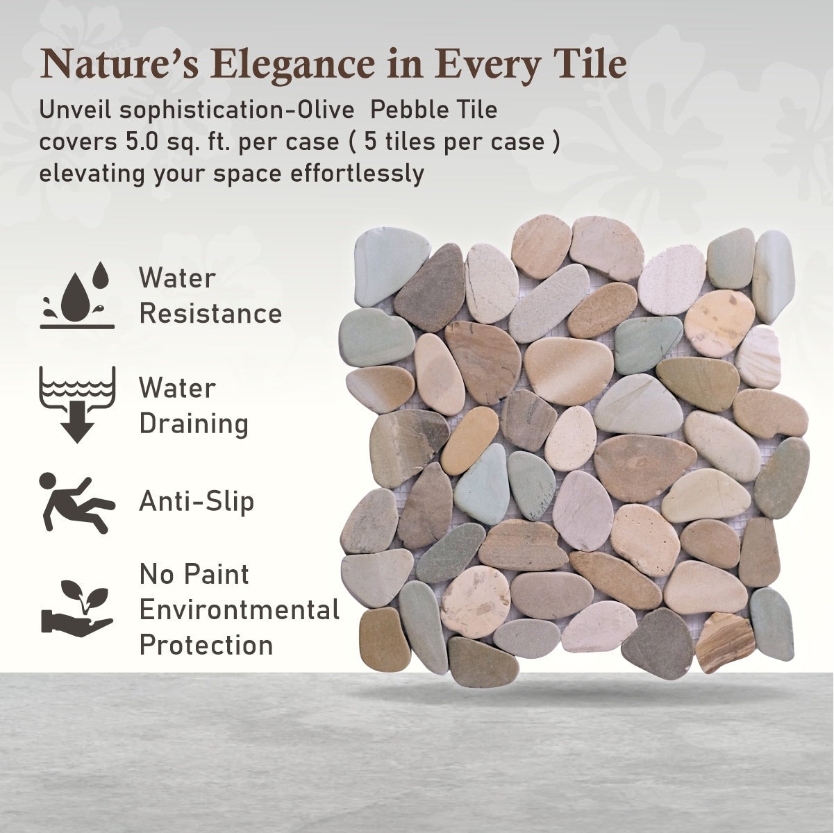 Olive Sliced Pebble Mosaic Wall & Floor Tile | 5 Tiles per case