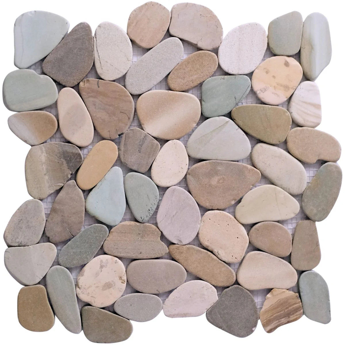 olive sliced pebble tile sample without grout