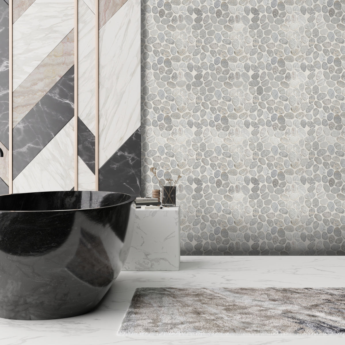 Smoke Grey Sliced Pebble Mosaic Wall & Floor Tile | 5 Tiles per case