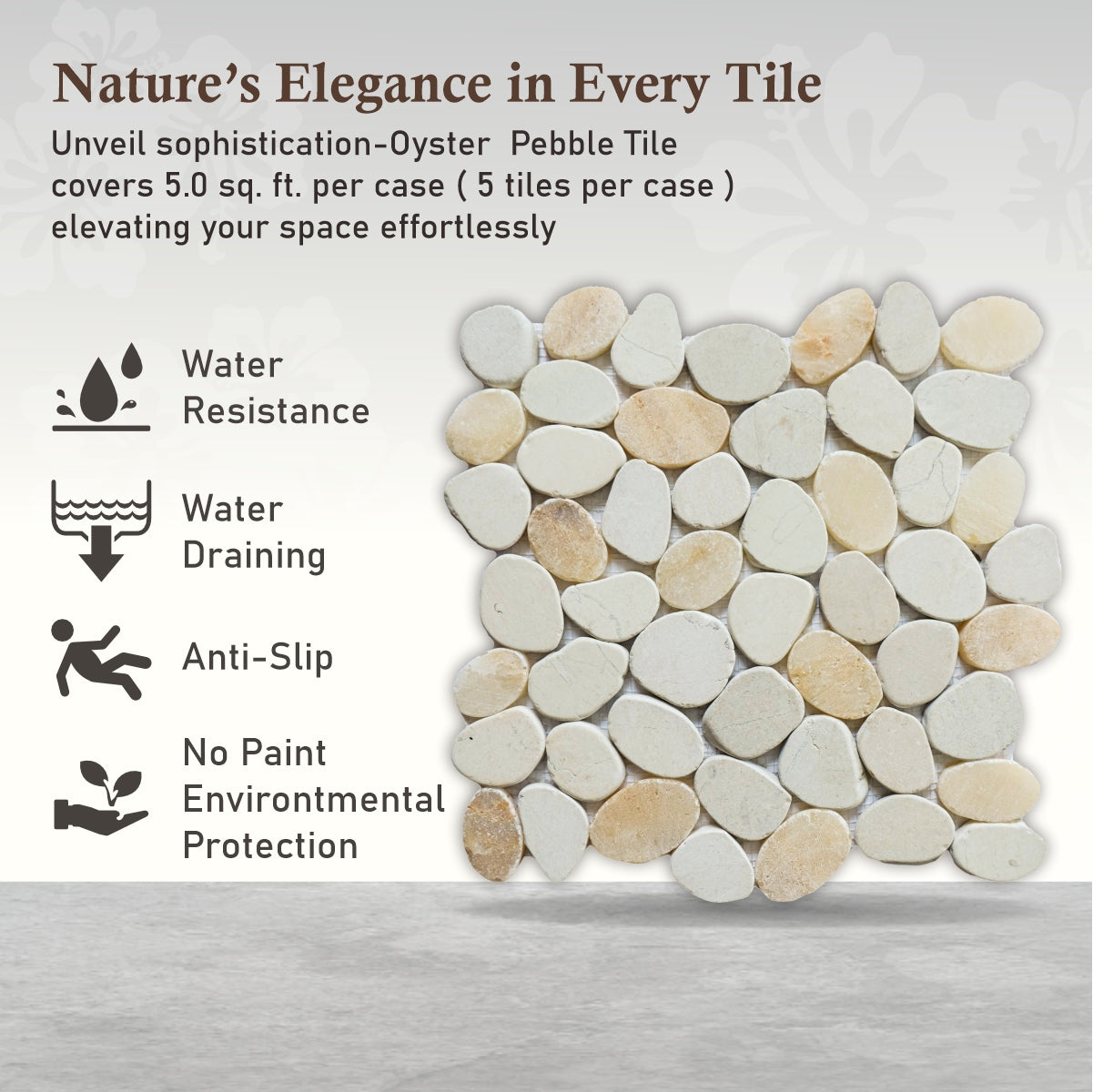 Oyster Sliced Pebble Mosaic Wall & Floor Tile | 5 Tiles per case
