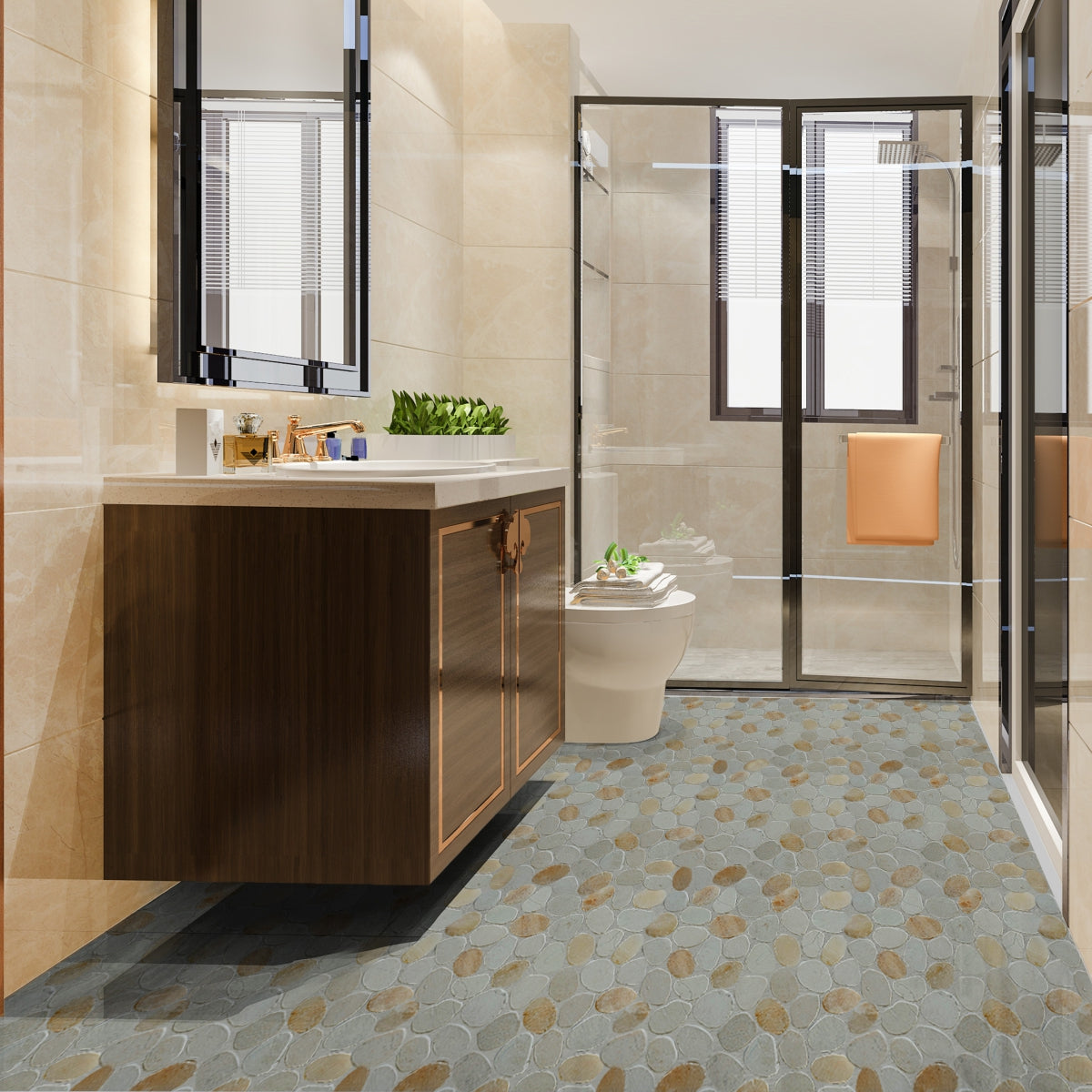 Oyster Sliced Pebble Mosaic Wall & Floor Tile | 5 Tiles per case