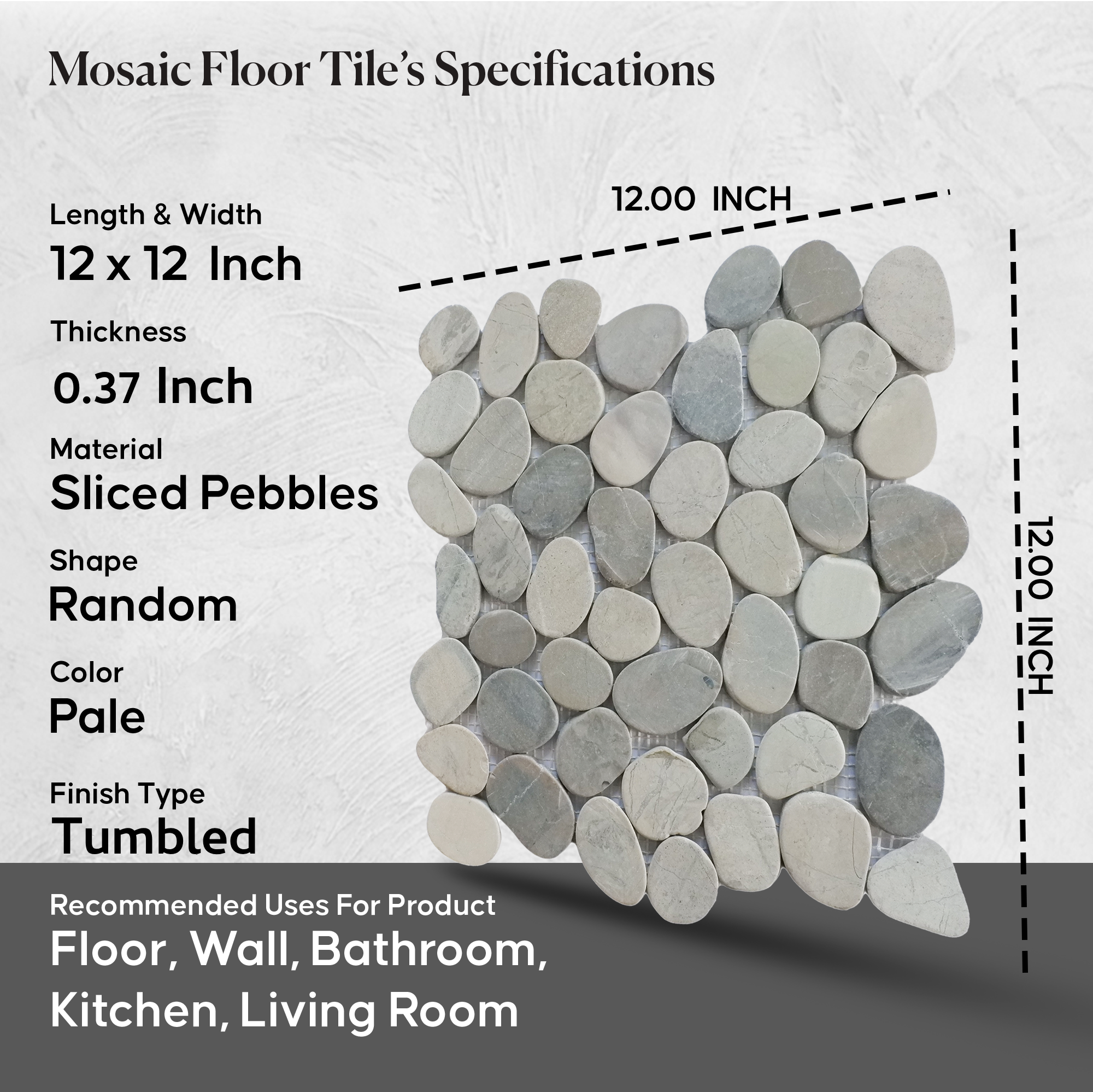 Pale Sliced Pebble Mosaic Wall & Floor Tile | 5 Tiles per case