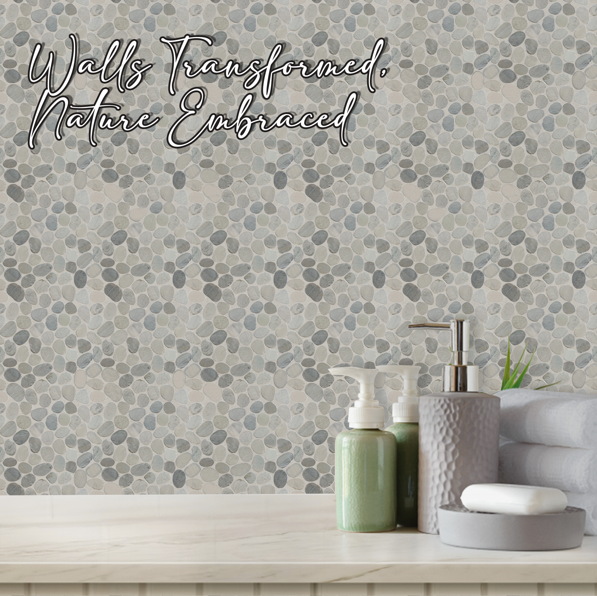 Pale Sliced Pebble Mosaic Wall & Floor Tile | 5 Tiles per case