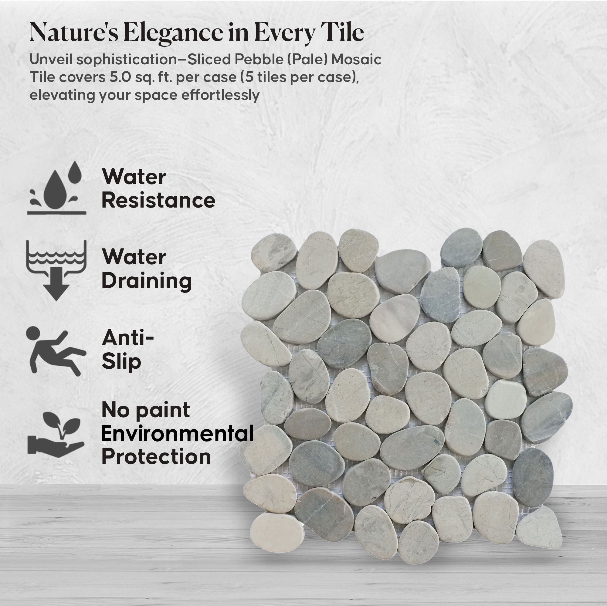 Pale Sliced Pebble Mosaic Wall & Floor Tile | 5 Tiles per case