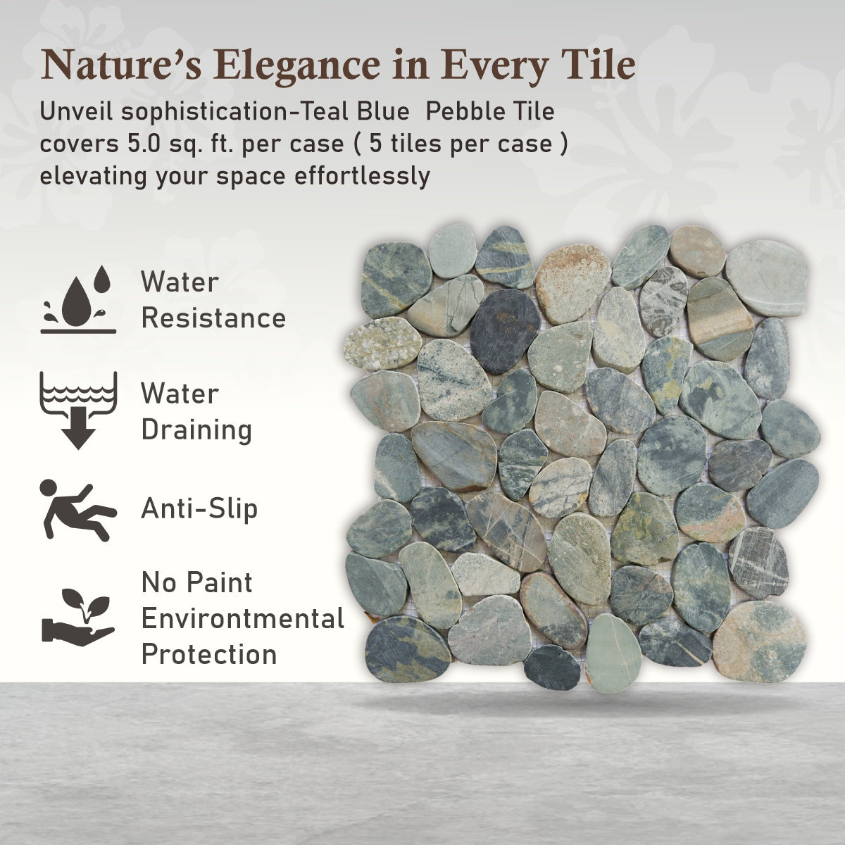 Teal Blue Pebble Mosaic Tile, Sliced Mosaic Wall & Floor Tile | 5 Tiles per case