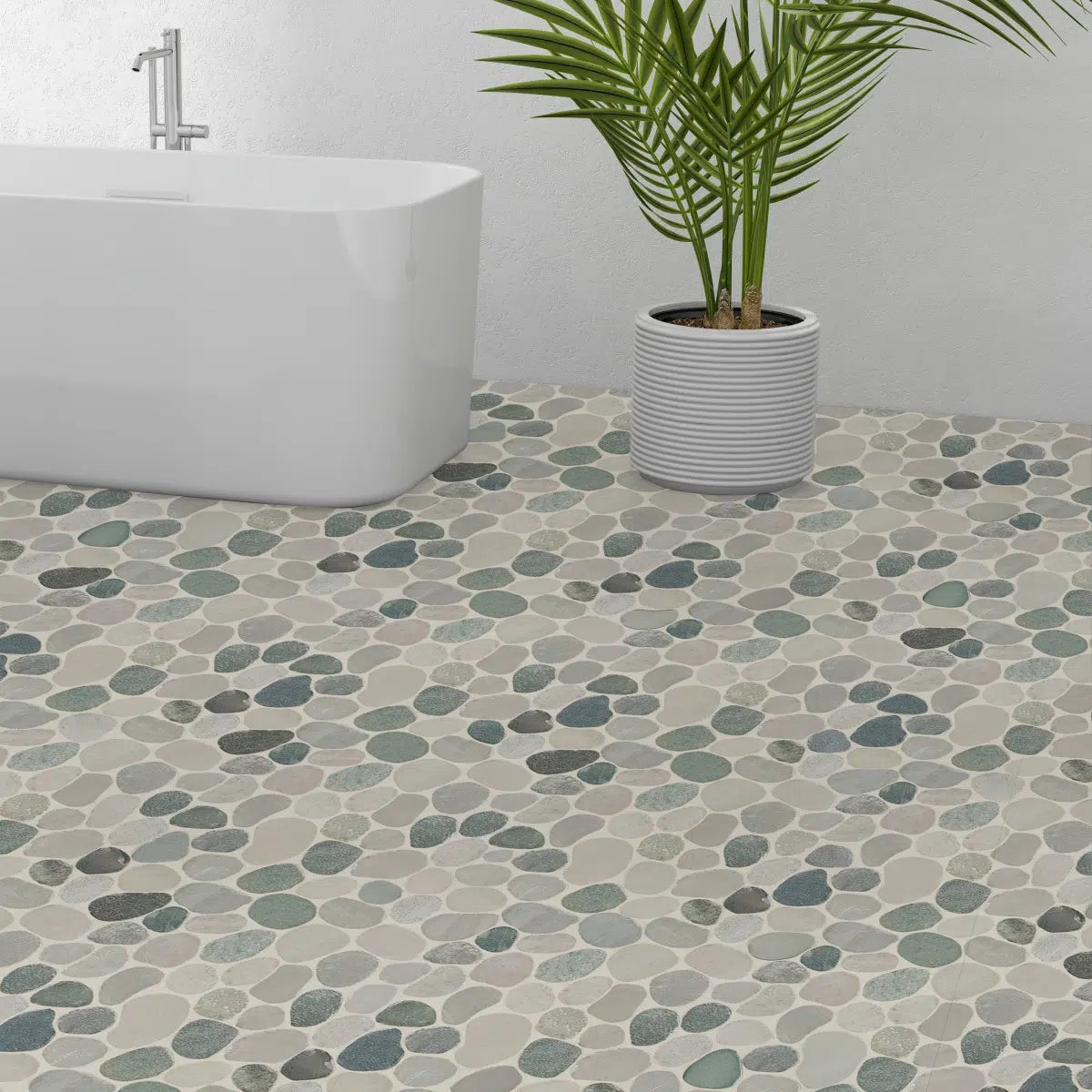 Aloe Sliced Pebble Mosaic Wall & Floor Tile | 5 Tiles per case