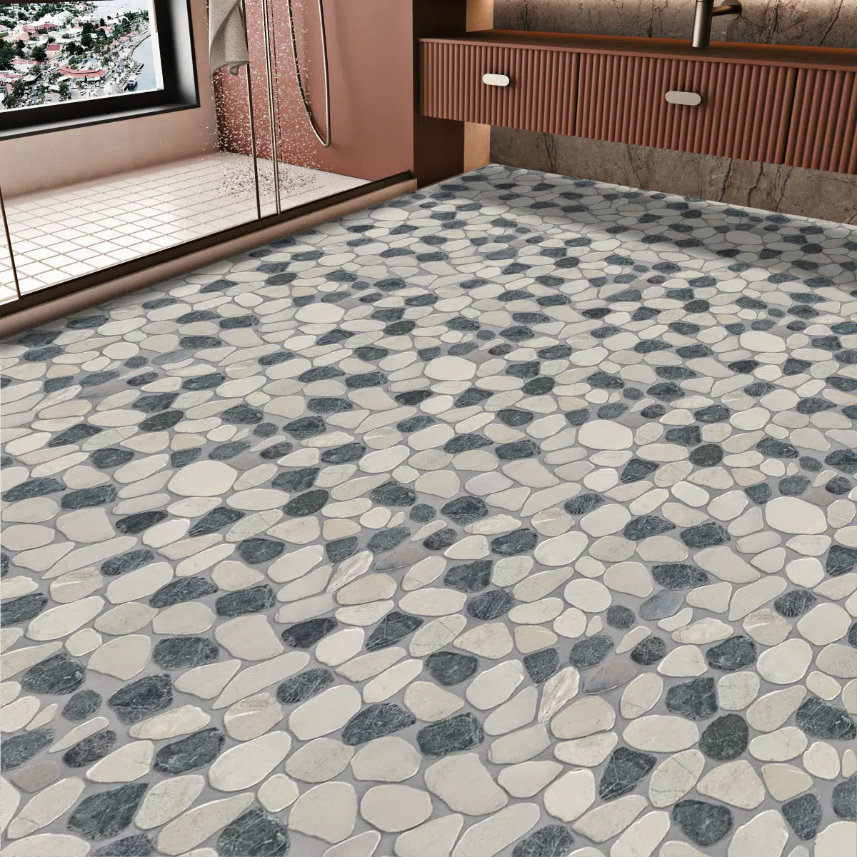 Mix Panther Sliced Pebble Mosaic Wall & Floor Tile | 5 Tiles per case