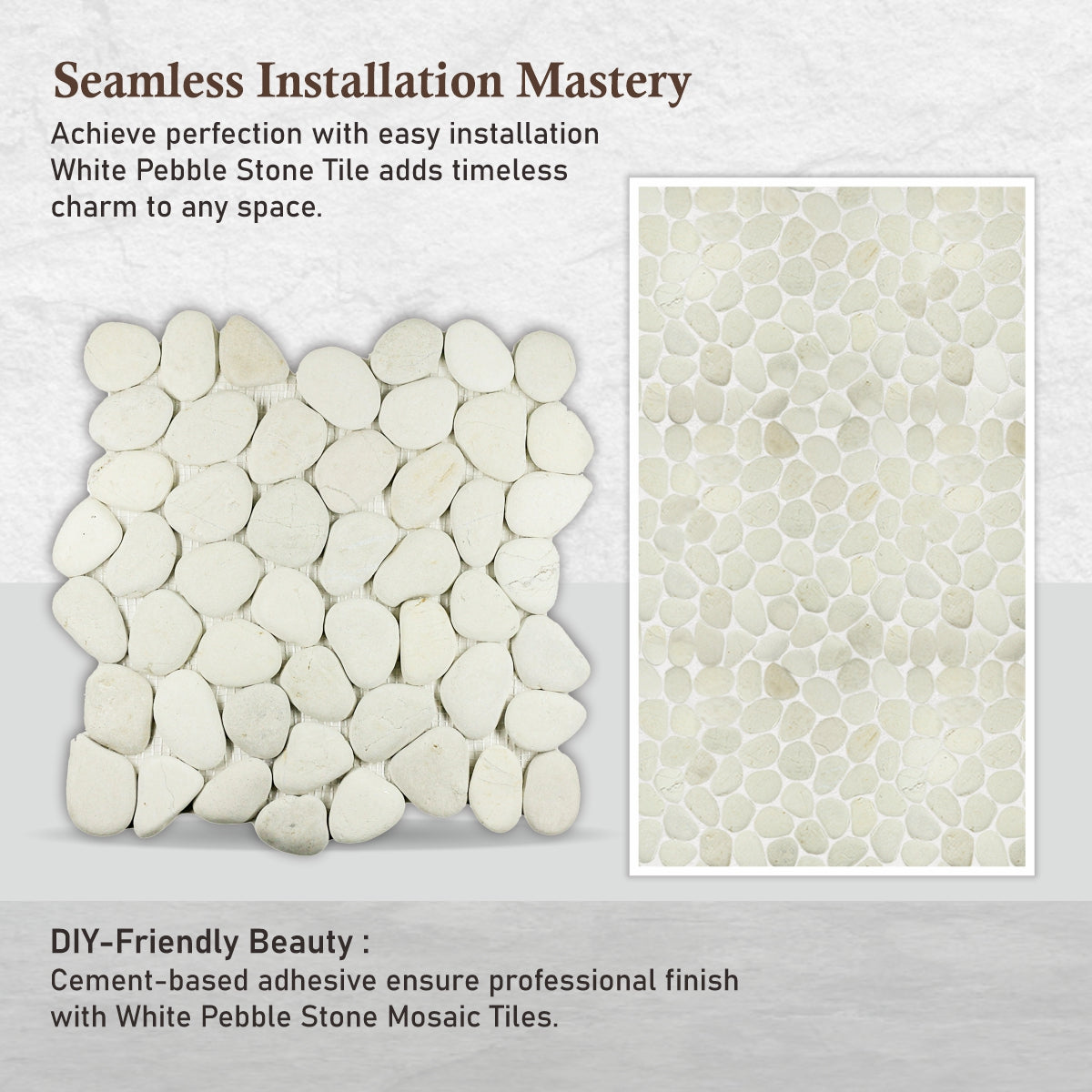 WHITE Pebble Mosaic Tile For Wall and Floor | 5 Tiles per case