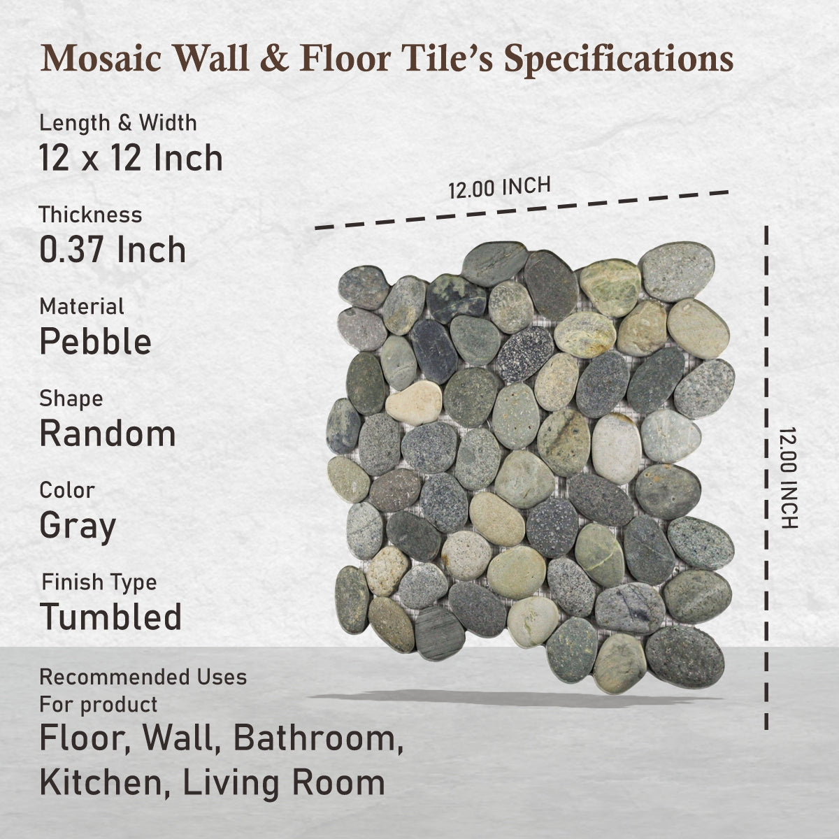 Earthy Pebble Mosaic Tile For Wall and Floor | 5 Tiles per case