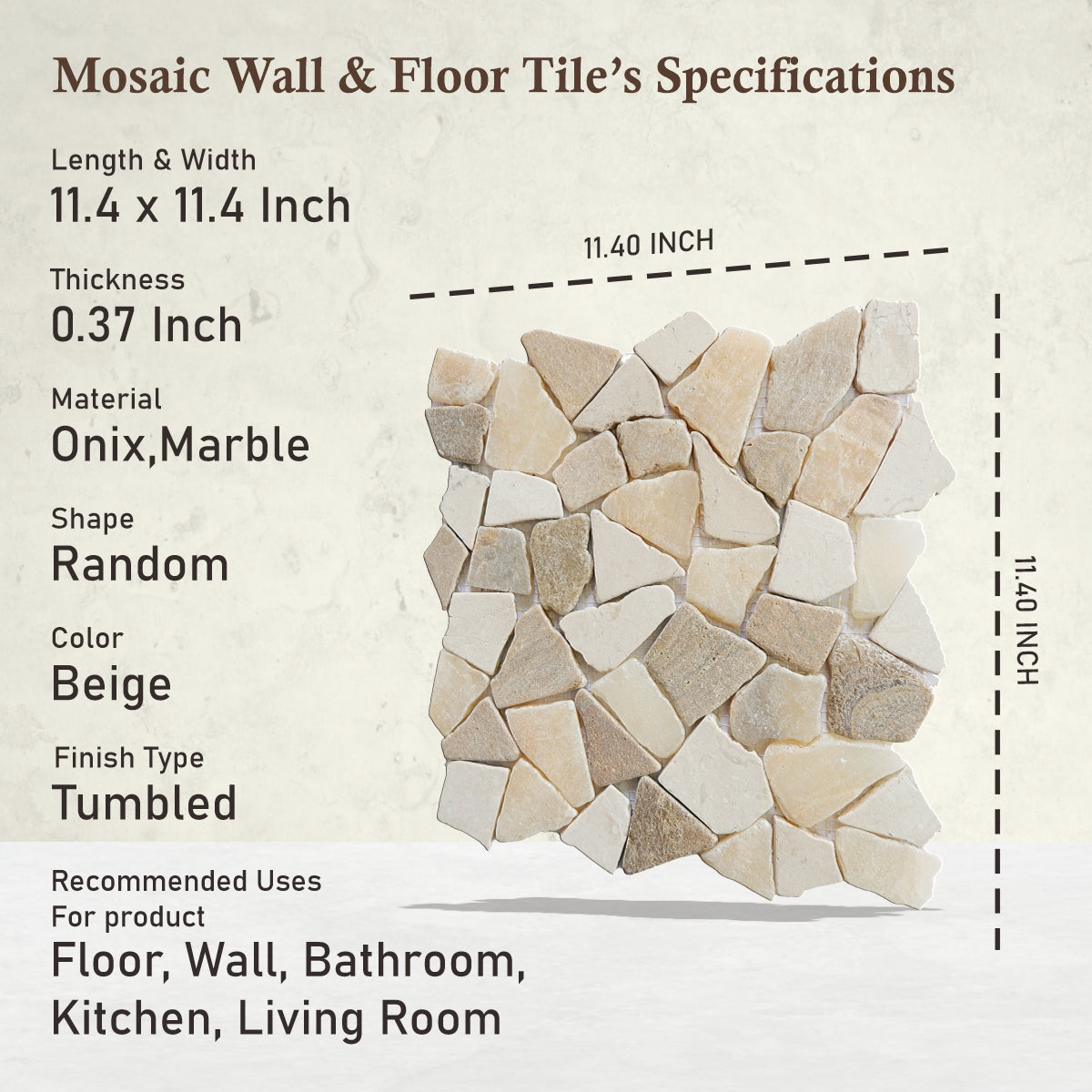 Sunset Onyx Random Irregular Mosaic Tile for Wall and Floor | 5 Tiles per case